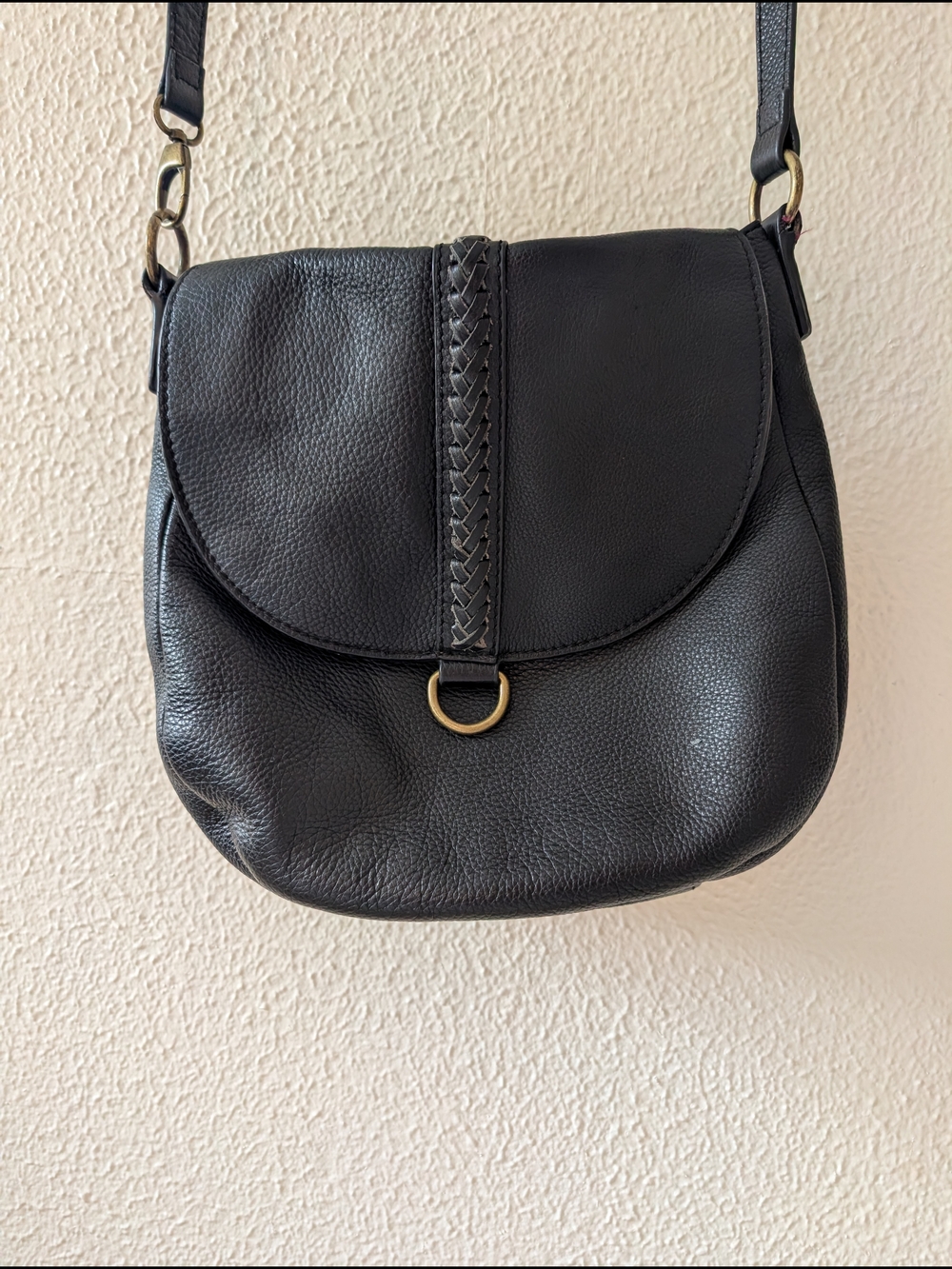Lucky Brand Black Leather Crossbody Saddle Bag